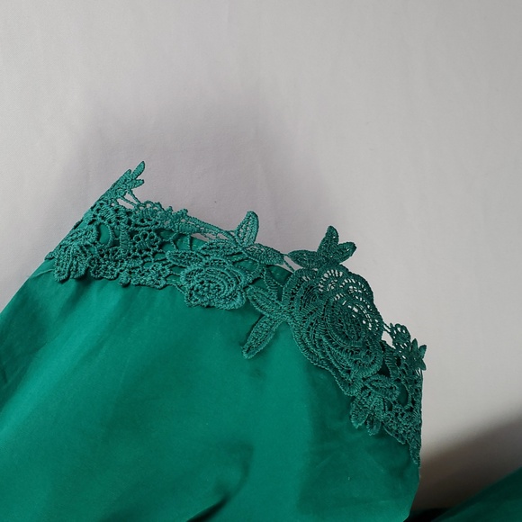 Heyton Emerald Green Embroided Lace Trim Of Shoulder MIDI Dress Sz L Cottagecore - Picture 5 of 14